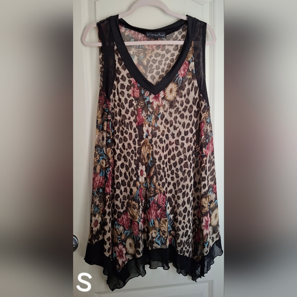 Pretty‎ ángel animal print/floral  transparent dress tunic  sleeveless size XL